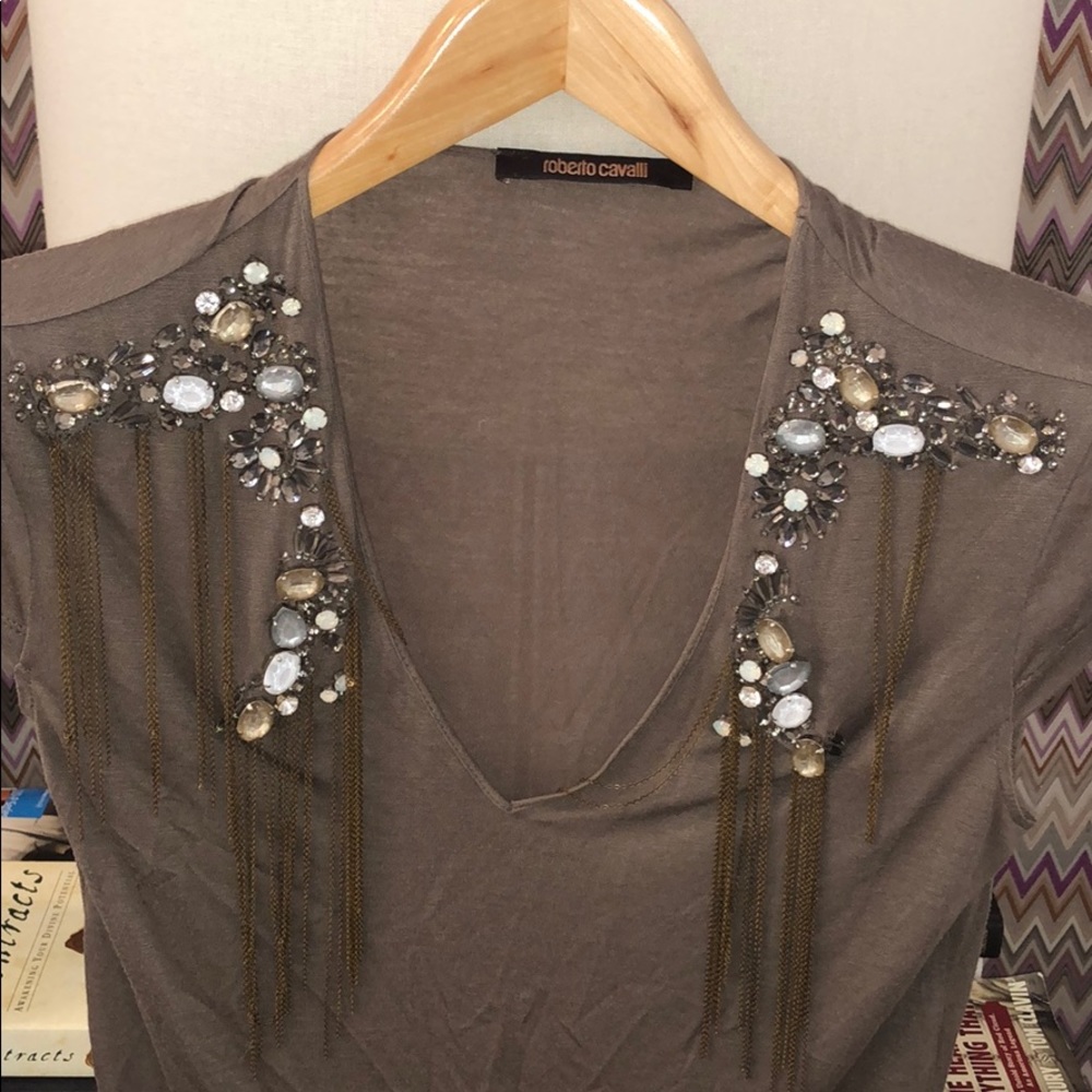 Roberto cavalli sheer top with metal jewel detail